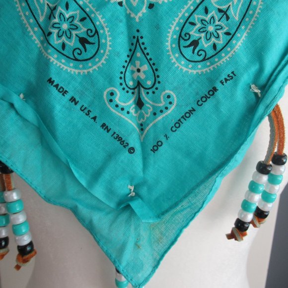 Y2K Southwestern Bandana Silver Tone Metal Conchos, Leather Fringe & Beads New - Picture 6 of 10